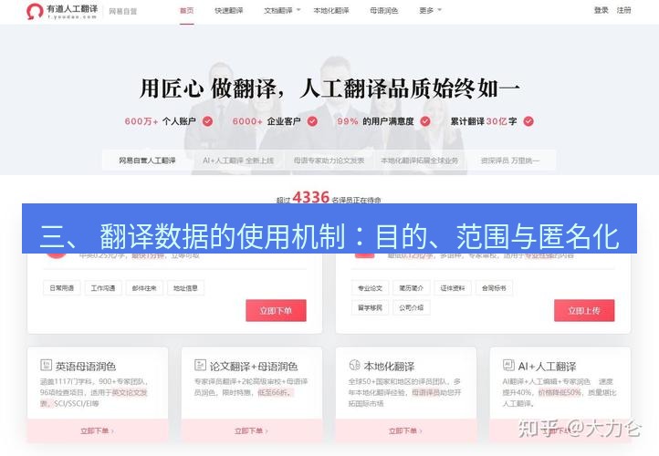有道翻译在线 三、 翻译数据的使用机制：目的、范围与匿名化